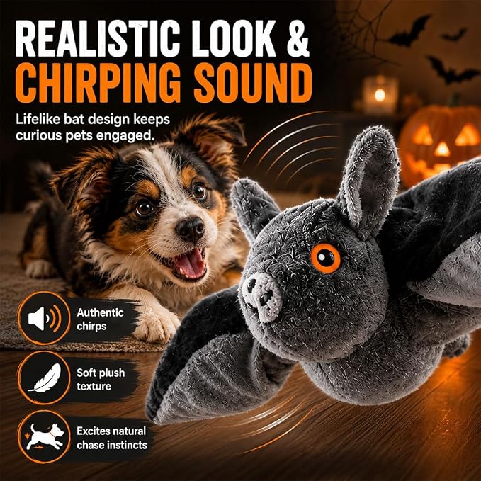 Flying Bat Dog Toy, Flapping Wings Interactive Pet Teaser (1PC) | USB Rechargeable | Chirping Sounds | Hanging & Ground Play | Realistic Flight Motion | Cat & Dog Exercise