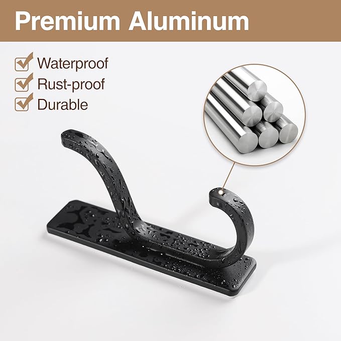 pickpiff 10-Pack Adhesive Wall Coat Hooks - Heavy Duty Stick-On Door Hanger, Metal Hook for Hanging Towel,Purse, Robe, Backpack, Jacket, Clothes - for Bathroom,Dorm, Closet, Kitchen - Black