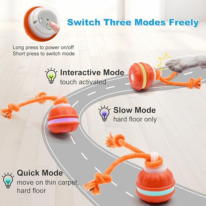 Interactive Dog Ball, Interactive Dog Toys, Moving Dog Ball with Touch Activated for Small Medium/Puppy Dogs, Moving Dog Toys with Rope for Boredom Relief Daily Training, USB Rechargeable