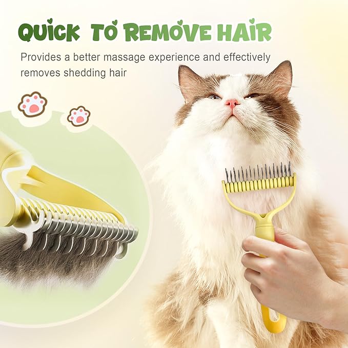 Double-Sided Pet Grooming Brush for Dogs and Cats, 2026 New Dog Deshedding Brush, Dematting Comb Removes Tangles Knots and Loose Fur, Ergonomic Pet Grooming Tool (Yellow)