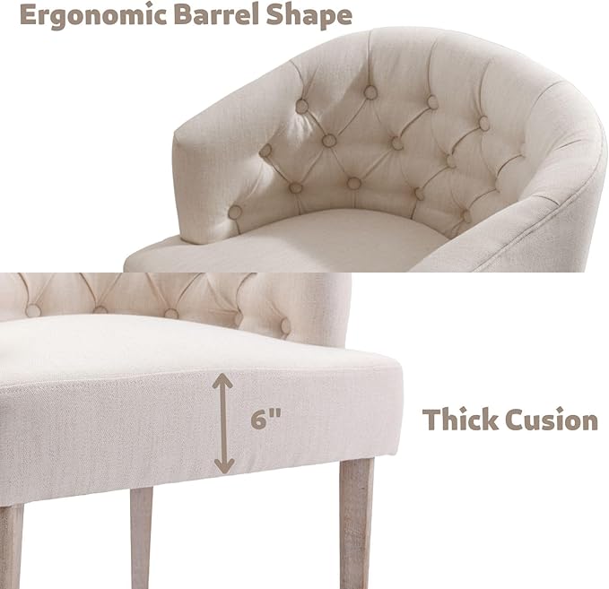 DUOMAY Modern Tufted Dining Chairs Set of 8, Linen Upholstered Side Chair, Comfy Accent Barrel Chair with Wood Legs for Home Kitchen Dining Room Living Room Restaurant, White