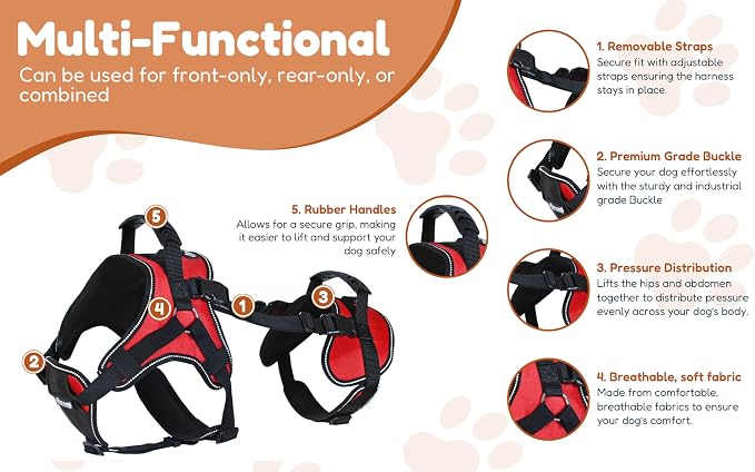 Doggie Stylz Multi-Functional Full-Body Lifting Dog Harness Vest | Designed for Front-Only, Rear-Only, Please Measure Your Dog Before Ordering