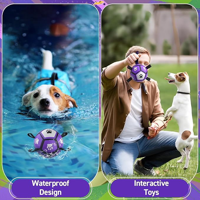 QDAN Dog Toys Soccer Balls: Interactive Dog Toys for Tug of War, Doggy Balls with Straps, Puppy Birthday Gifts, Durable Puppy Ball for Small（5 Inch）