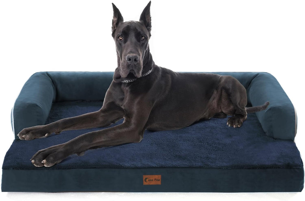 XXL Dog Bed with Bolsters, Orthopedic Dog Beds for Extra Large Dogs, Waterproof Memory Foam Dogs Beds XLarge with Removable Washable Cover, Nonskid Bottom (XX-Large,Navy Blue)