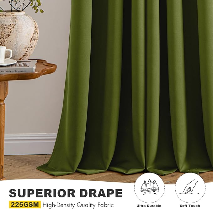 MIULEE Light Olive Green Blackout Curtains