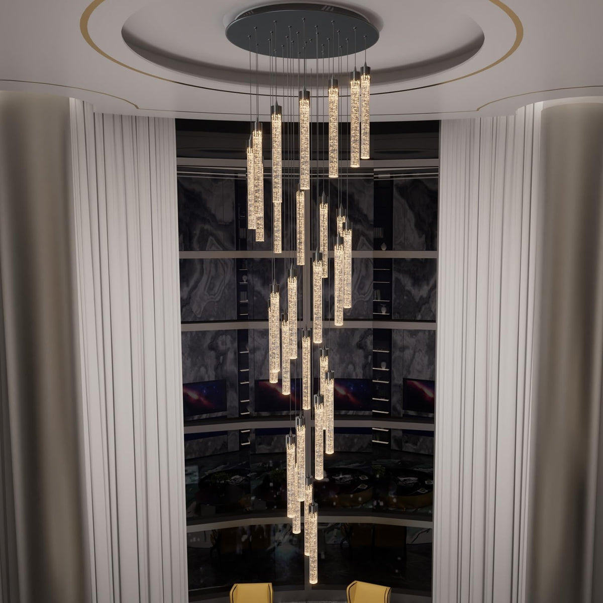 H150'' Modern Chandelier Modern Led Chandeliers Foyer Chandelier Stairs Large Chandelier Adjustable Black Chandeliers Pendant Lighting Fixture Hanging Ceiling Light
