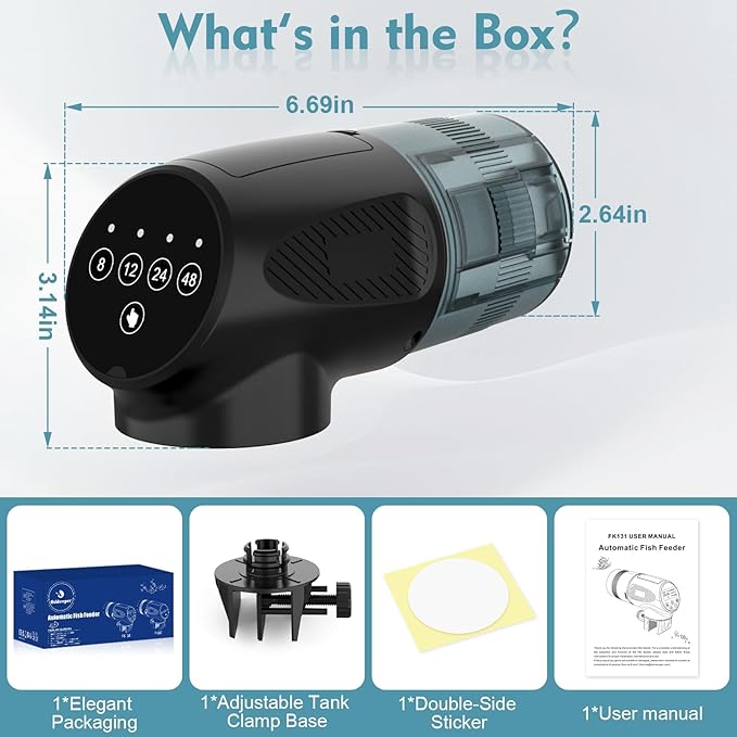 fishkeeper Automatic Fish Feeder for Aquarium: Moisture-Proof Auto Feeders Dispenser for Small Tank Turtle Betta Koi - Battery Food Feeding Timer for Flakes Pellet Vacation Weekend Day