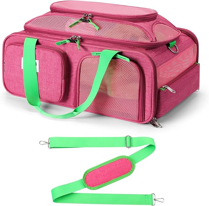 19x13x9 TSA Approved top Expandable pet Carrier for Small Dog Puppy cat up to 10 lbs Weight and 18'' Length, for Southwest Spirit Canada Airlines(Pink)