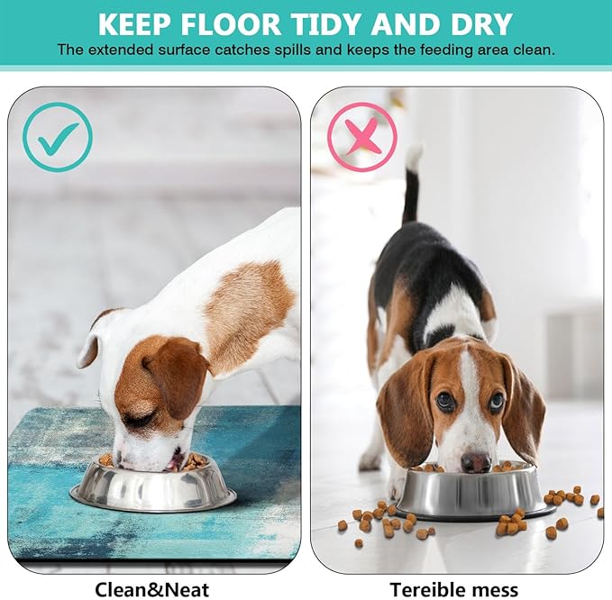Dog Food Mats for Floors Absorbent, Cat Food Mat - Pet Cat Feeding Mat Quick Dry, Dog Bowl Mats for Water, Pet Supplies Feeding Placemat 12" x 20" Tie-Dye Blue