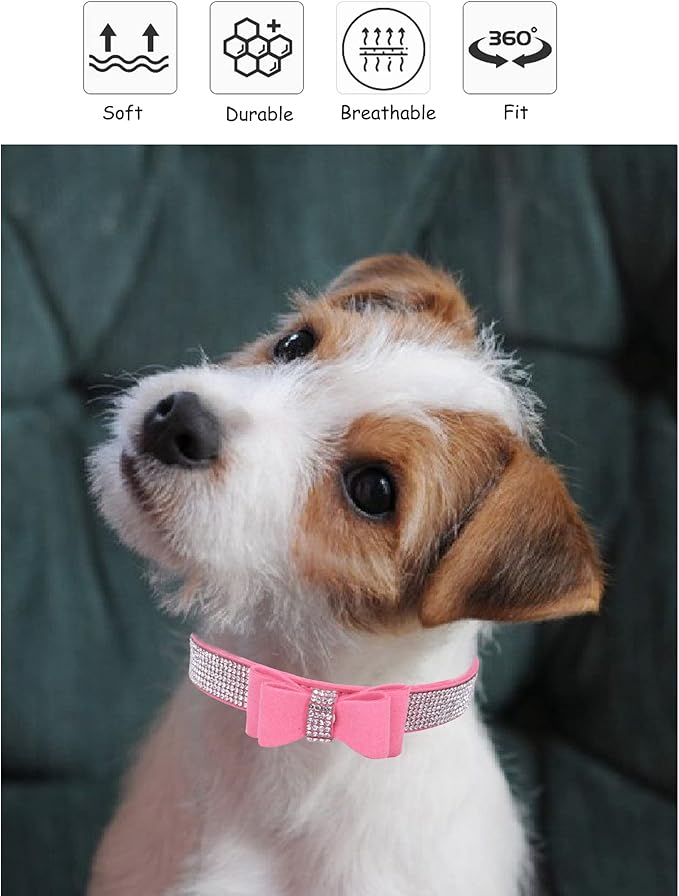 Bling Rhinestone Dog Collars for Small to Large Dogs, Adjustable Leather Suede SOFE Cat Collar (L(15"-18.1"/38CM-46CM), Purple)