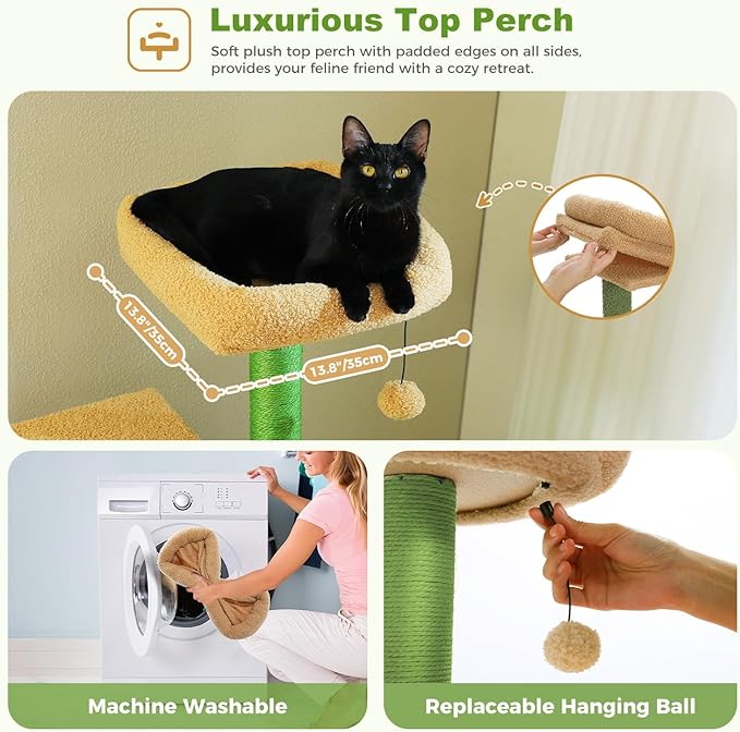 PAWZ Road Cactus Cat Tree Tower 62 Inches Cat Tree with 2 Condos,2 Large Perch,4 Scratching Posts & 1 Scratching Board, and 2 Hanging Balls for Indoor Cats