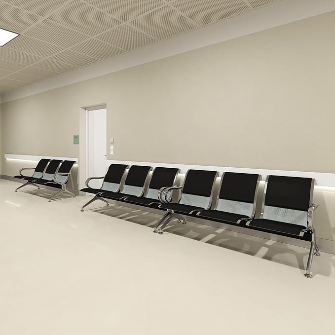 Kinfant 3-Seat Waiting Room Bench Set - PU Leather Office Chair Guest Reception Waiting Room Chair for Airport, Hospital, Bank, Salon, Barbershop, Black(Set of 3)