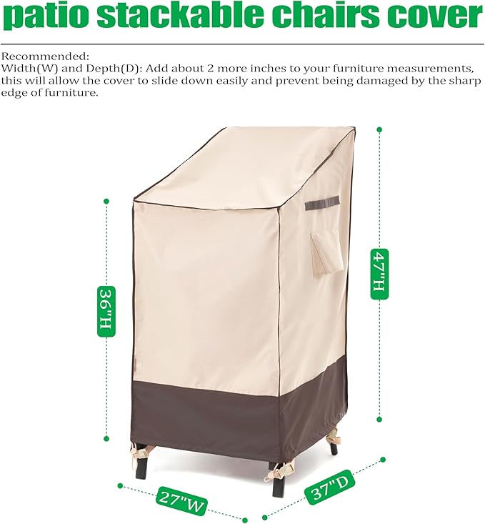 F&J Outdoors Waterproof Anti-UV Heavy Duty Patio Cover for 4-6 Stacking Chairs, 27" W x 37" D x 47" H, 1Pack