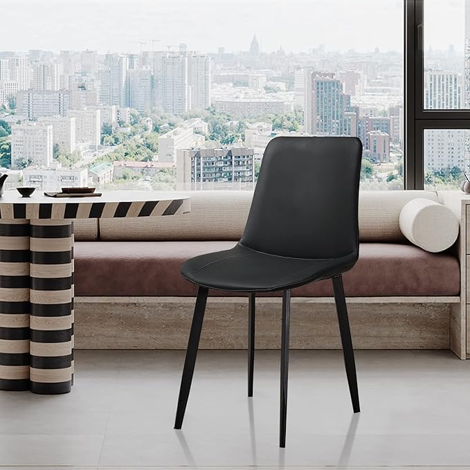 Black Dining Chairs Set of 4, Faux Leather Mid Century Modern Chairs with Metal Chair Legs, Kitchen Chairs for Dining Room, Restaurant, Living Room
