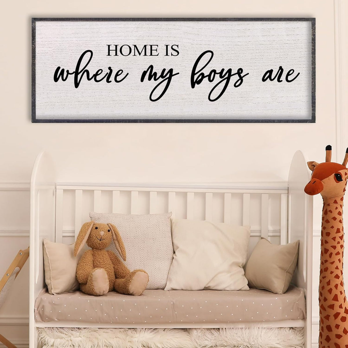 Home Is Where My Boys Are Wall Decor 40"×15" mom and her boys Sign for boys room Playroom Large Wood Framed Wall Hanging Art (Black)