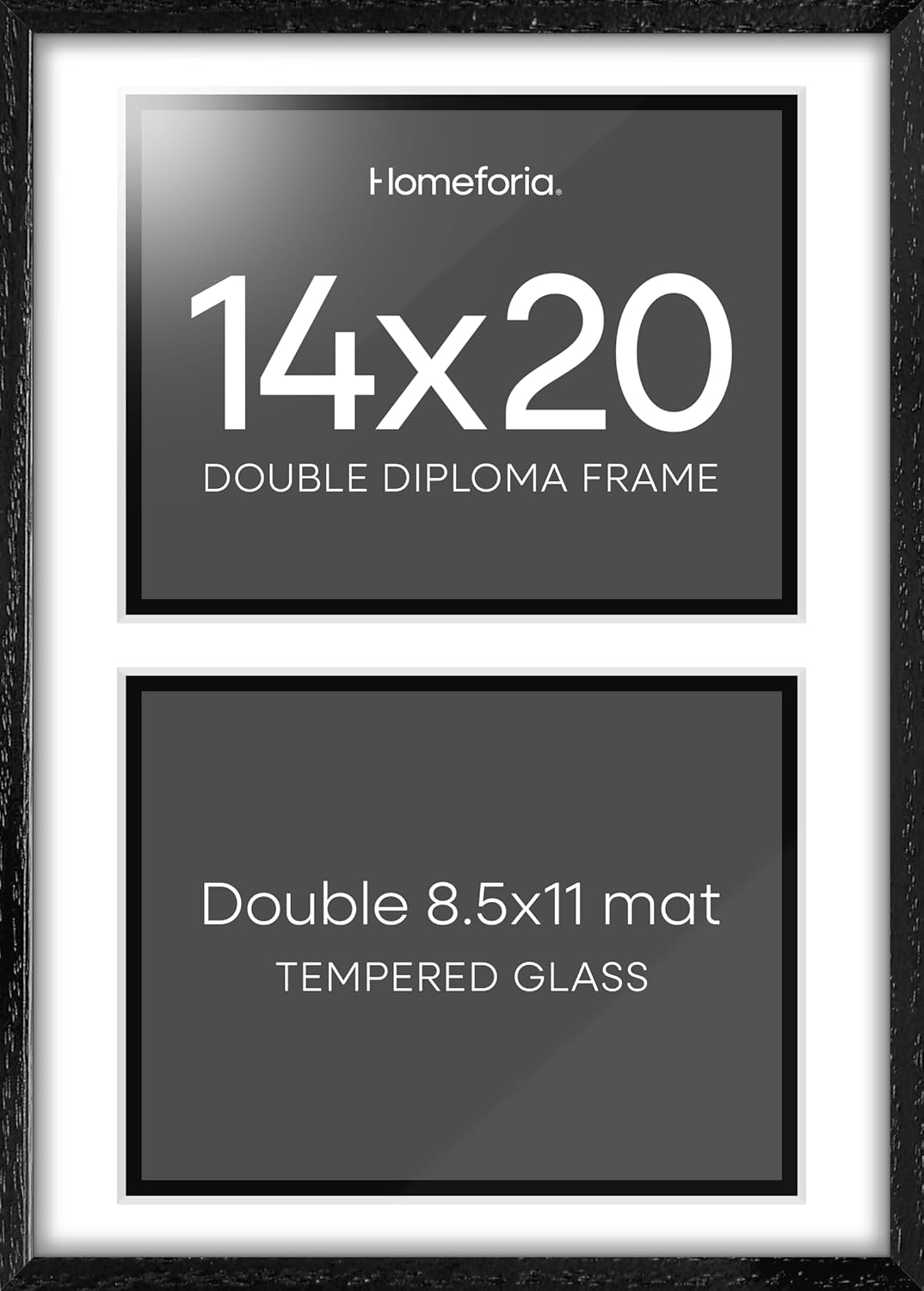 Homeforia 14x20 Double Diploma Frame, High End Oak 14 x 20 Black Wood Certificate Frames with Mat for Two 8.5x11 Diplomas, 20x14 Wooden Dual Award Graduation Frames, Tempered Glass, Wall Kit, Set of 1