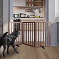 ZJSF Freestanding Indoor Dog Gate for House Foldable Wood Puppy Gate for Doorways Pet Gate for Stairs Extra Wide Pet Fence, Brown, 32" Height 3 Panels