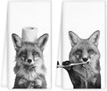 Funny Fox Hand Towels Set of 2, Fox Decor for Home Bathroom, Funny Forest Animal Brush Teeth Hand Towels for Washroom Restroom, Foxes Gifts for Kids, Cabin Foxes Kids Bathroom Decor, 16x24In