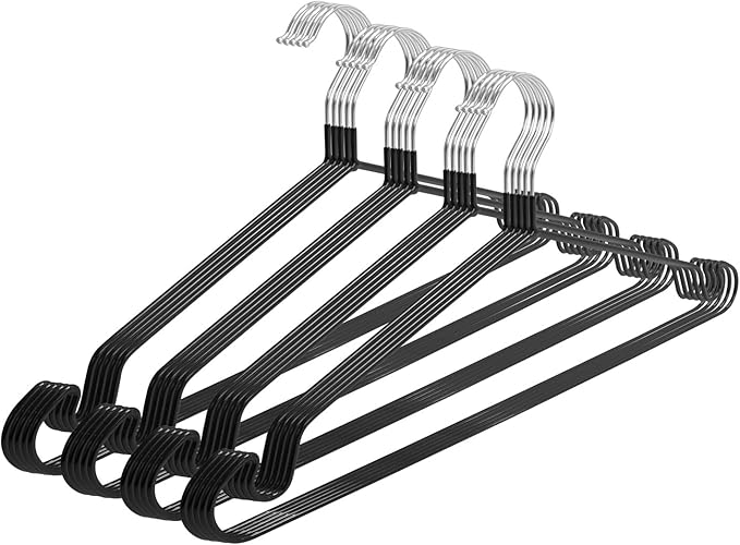 Clothes Hangers, 20Pack,Black Metal Hangers,15.7'W Space-Saving Shirt Hanger,Non-Slip Heavy Duty Hanger with Deep Shoulder Notches for Dress and Camisole