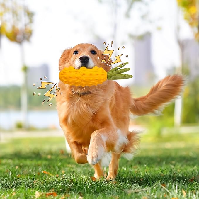 Squeaky Dog Chew Toys, Strong Tough Dog Toy with Natural Rubber, Teething Chew Toys for Small Medium Large Breeds, Kiwano Horned Cucumber Shape