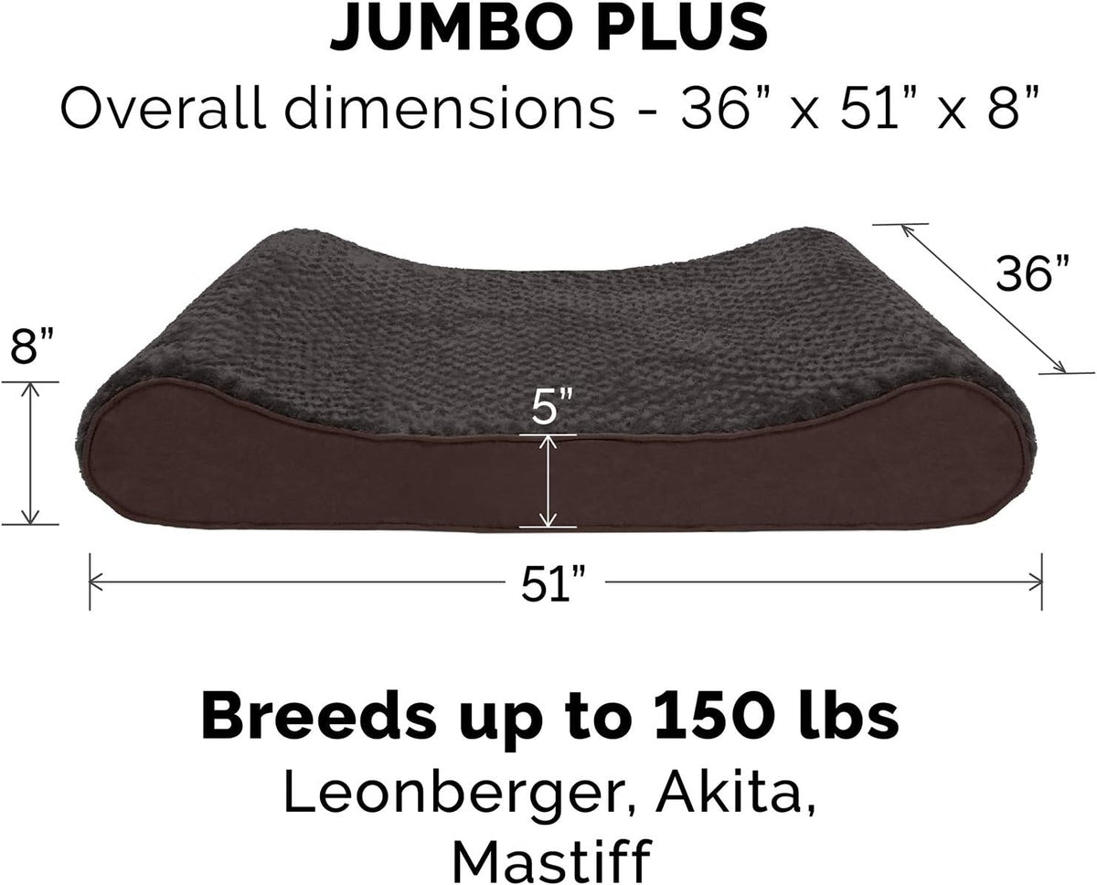 Furhaven Orthopedic Dog Bed for Large Dogs w/ Removable Washable Cover, For Dogs Up to 150 lbs - Ultra Plush Faux Fur & Suede Luxe Lounger Contour Mattress - Chocolate, Jumbo Plus/XXL