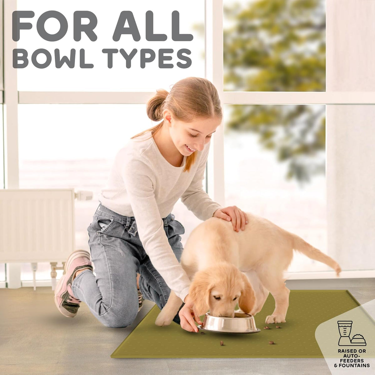 Dog Food Mat - 24x15 Raised Edges Dogs Mat for Food and Water Prevent Spill, Waterproof Cat Food Mats Protect Floors, Easy Clean Dog Bowl Mats for Food and Water, Silicone Pet Feeding Placemats