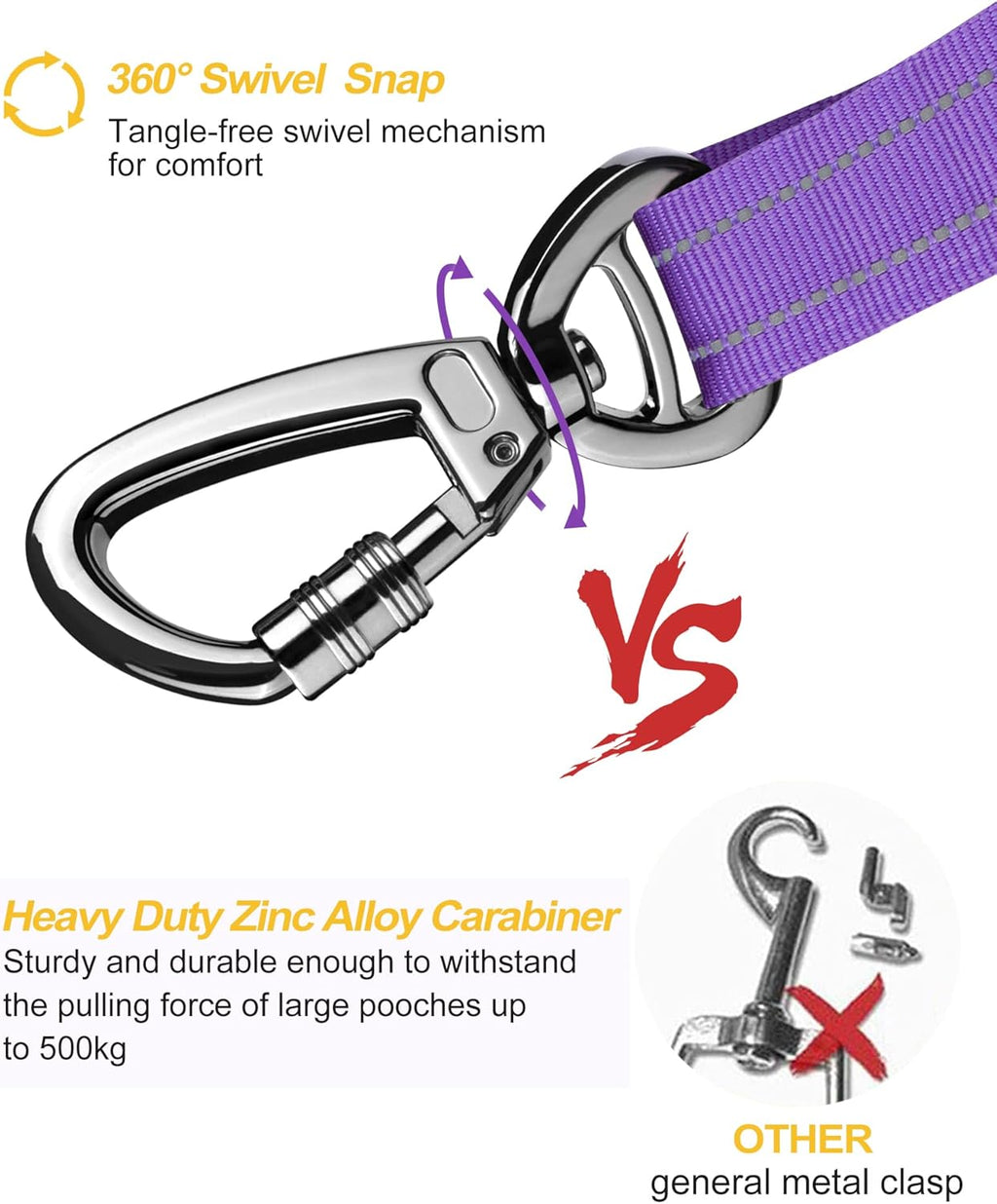 AUBELL Dog Seat Belt for Car,Updated 3-in-1 Adjustable Reflective Bungee Heavy Duty Dog Car Harness Tether with Clip Hook Latch & Buckle,Swivel Zinc Alloy Carabiner,Purple