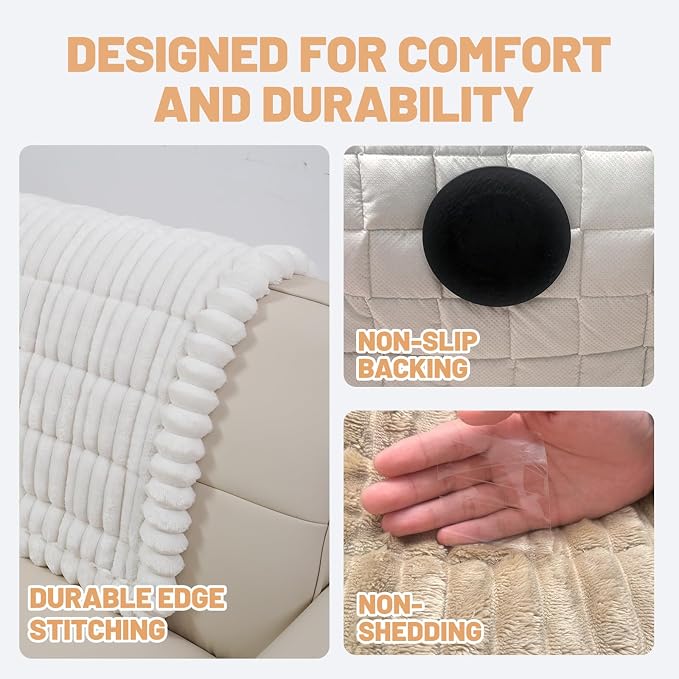 Couch Cover for Dogs Washable,Non Slip Fuzzy Durable Pet Friendly Cozy | Soft Slipcovers for 3 Cushion Sofa Cover,Plush Thick Protector Fits Mat Bed Leather & Fabric Couches (White 27.6"x70.9")