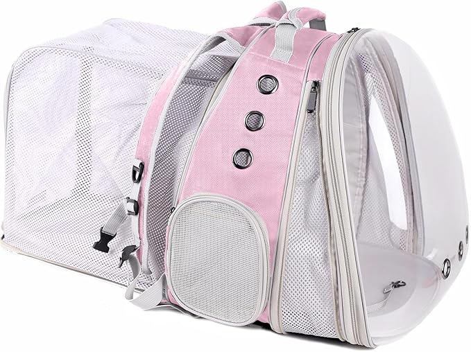 halinfer Dual Extension Pet Backpack Carrier for Large Cat and Small Puppy up to 20 Pounds, Clear Space Capsule Astronaut Transparent Bubble Window Pet Vet Travel Visit Bag