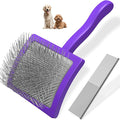 2PCS Slicker Brush for Dogs & Pet Comb,Professional Dog Grooming Brush (Goldendoodles,Poodles,Labradoodles) with Extra Long Pins to Effectively Remove Tangles, Knots and Mats (Purple, Large)