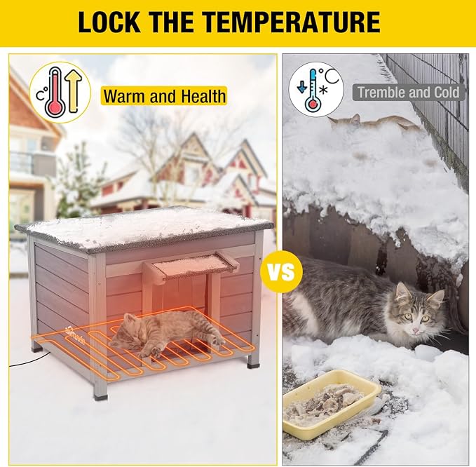 Aivituvin Heated Cat House for Outdoor Cats Feral Kitty Shelter with Heater Keep Warm in Winter,Insulated Liner Include