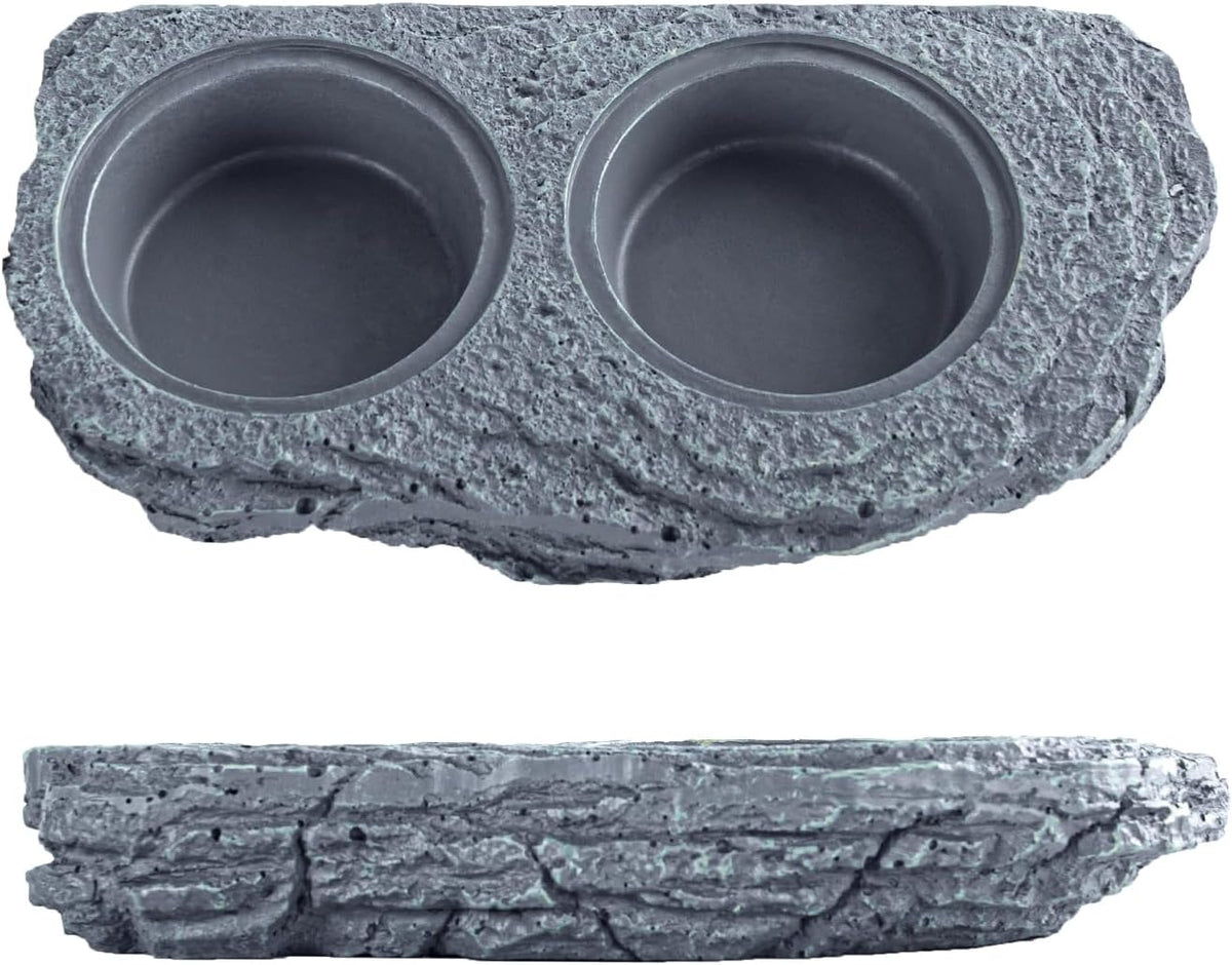 Wacool Magnetic Gecko Ledge - Double Bowl Reptile Feeding Tray with 6 Feeding Cups for Geckos, Lizards, Chameleons and Reptile Pets