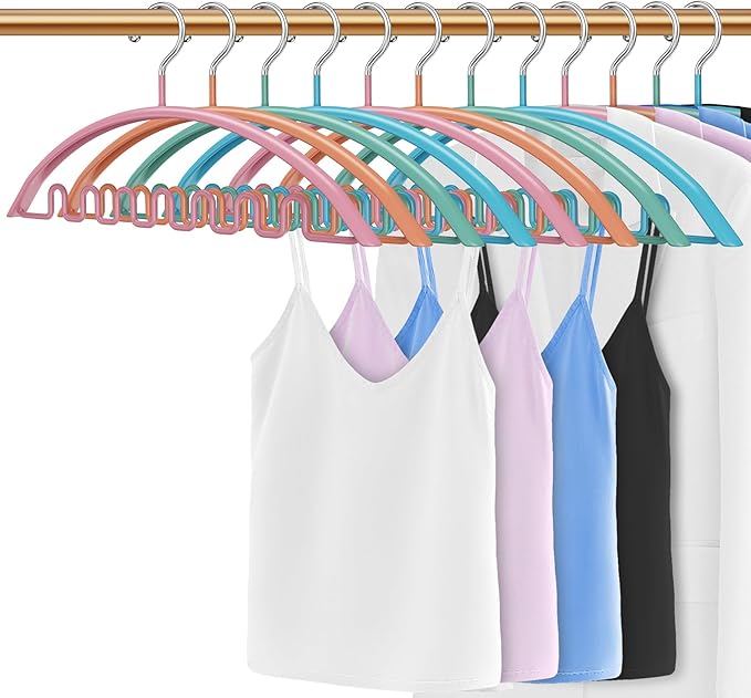 Clothes Hangers 12 Pack, Sweater Hangers No Shoulder Bump Metal Non Slip Heavy Duty Coat Hangers for Closet Organizers and Storage Space Saving Shirt Hanger for Suits Dresses Jackets Bra Shirt Multi