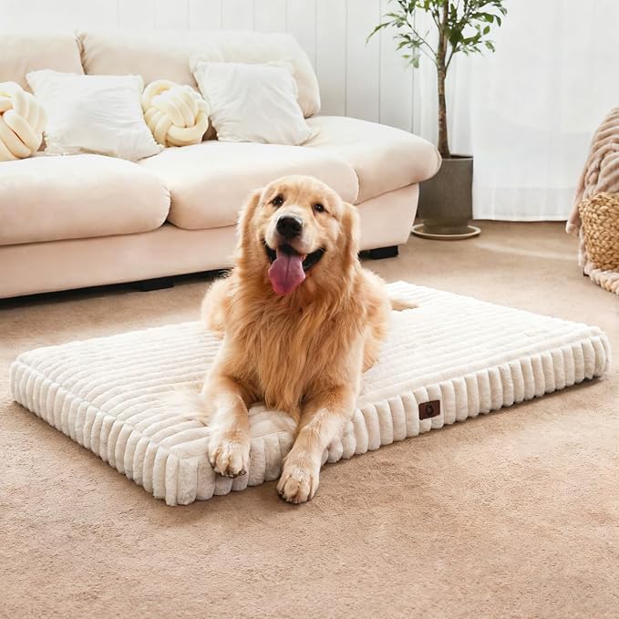 Extra Large Dog Bed for Crate, Orthopedic Dog Bed with Waterproof Lining, Soft Short Plush Surface & Egg Crate Foam, Machine Washable Pet Bed with Removable Cover & Anti Slip Bottom