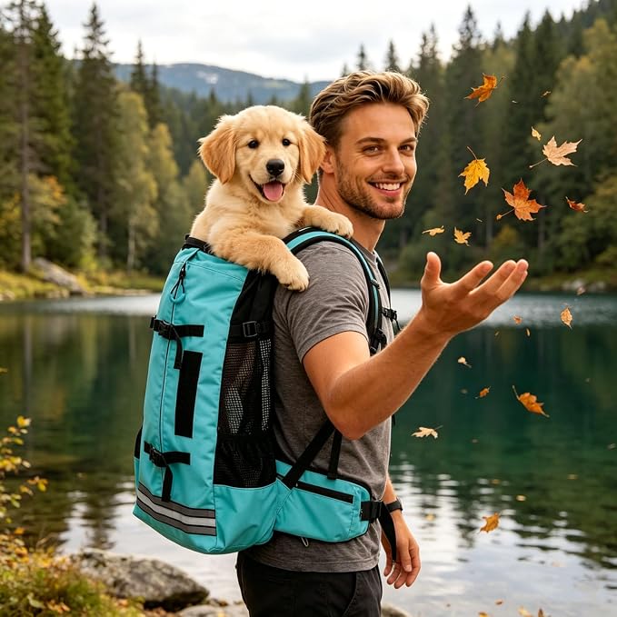 Big Dog Backpack Carrier, Grey-L | Extra Large Pet Carrier for 66lbs Dogs, Fully Adjustable Water-Resistant Dog Travel Bag for Hiking Cycling Outdoor Adventures