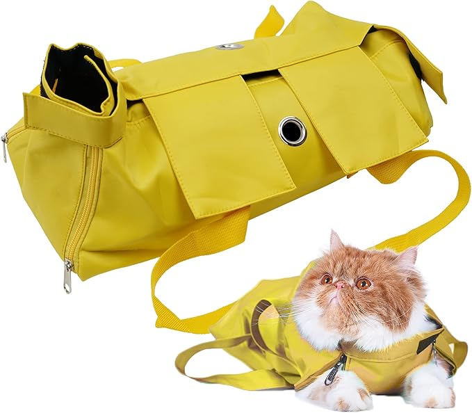 Cat’s Restraint Bag for Claw Care Nail Trimming Anti-Scratching Grooming Bag for Cats Medical Examination(Yellow-m)