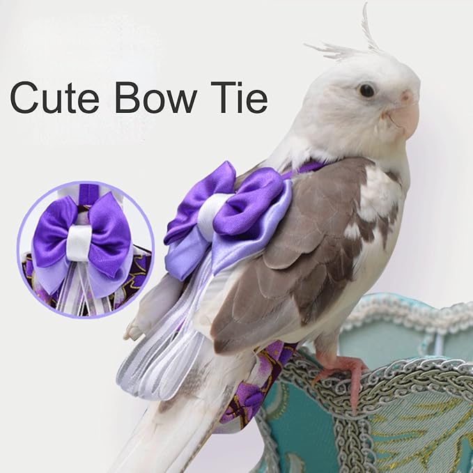 Bird Flight Suits Diapers, Parrot Flight Suits Diapers for Monk Parakeets, Cockatiels Flight Suits, Parrot Clothes, Bird Training Nappy Suit Liners Clothes (S, Purple-A)
