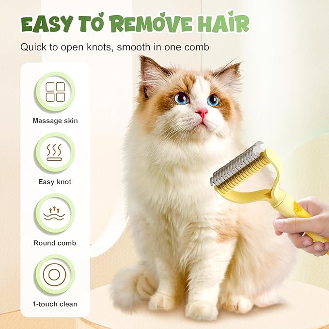 Double-Sided Pet Grooming Brush for Dogs and Cats, 2026 New Dog Deshedding Brush, Dematting Comb Removes Tangles Knots and Loose Fur, Ergonomic Pet Grooming Tool (Green*2)