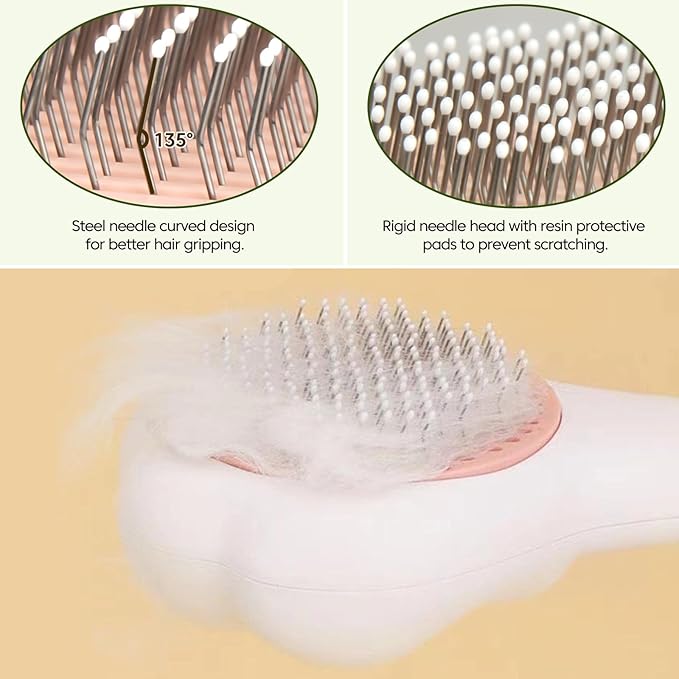 Self-Cleaning Cat Brush for Shedding with Cat Nail Clipper 2-Piece Set,Cat Brushes for Indoor Cats and Cat Nail Trimmer with Safety Guard Protective,Pet Grooming Kit for Cats and Dogs