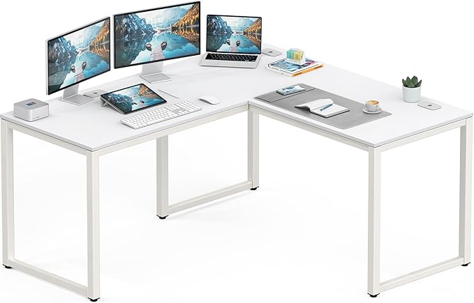 SHW 55 x 60 Inches Commercial-Grade L-Shape Corner Office Computer Desk, White