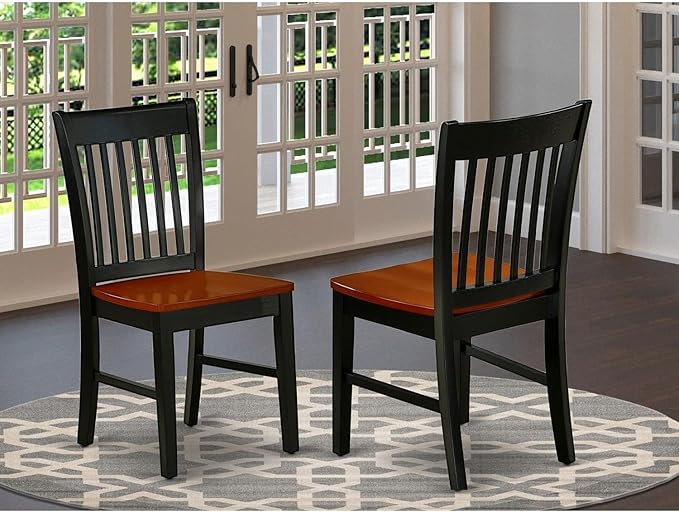 East West Furniture NFC-BCH-W Norfolk Dining Chairs - Slat Back Wood Seat Kitchen Chairs, Set of 2, Black & Cherry