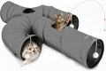 Ownpets Cactus Cat Tunnel 12" with Peek Holes for Indoor Large Cat, Grey | Durable Oxford fabric, noise-free, foldable & connectable, multi-cat friendly, tube for cats up to 20lb, includes ball & wand