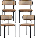 Rattan Dining Chairs Set of 4, Mid Century Modern Dining Chairs with Cane Back and Boucle Upholstered Seat, Farmhouse Kitchen Chairs for Dining Room and Living Room, Brown