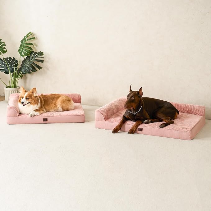 EHEYCIGA Large Dog Bed Memory Foam for Crate, Orthopedic Dog Bed Large Size Dogs with Washable Removable Cover, Waterproof Pet Sofa Couch with Nonskid Bottom, 35x22x6, Pink | Small Dog Sofa with Washable Removable Cover, Waterproof Pet Couch for Crate ...