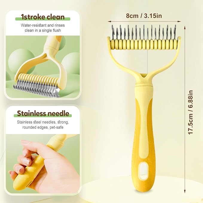Double-Sided Pet Grooming Brush for Dogs and Cats, 2026 New Dog Deshedding Brush, Dematting Comb Removes Tangles Knots and Loose Fur, Ergonomic Pet Grooming Tool (White*2)