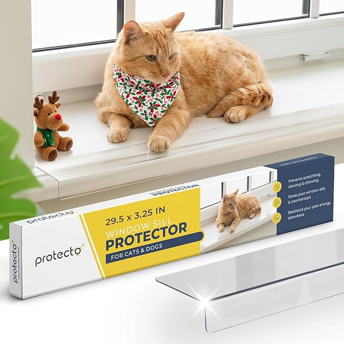 PROTECTO Window Sill Protector from Dogs & Cats, 29.5 x 3.25 Clear Window Guards from Cats Scratching Chewing & Clawing | Keep Your Sills Smooth & Paws Safe | Ultra Strong Window Sill Cover Protection