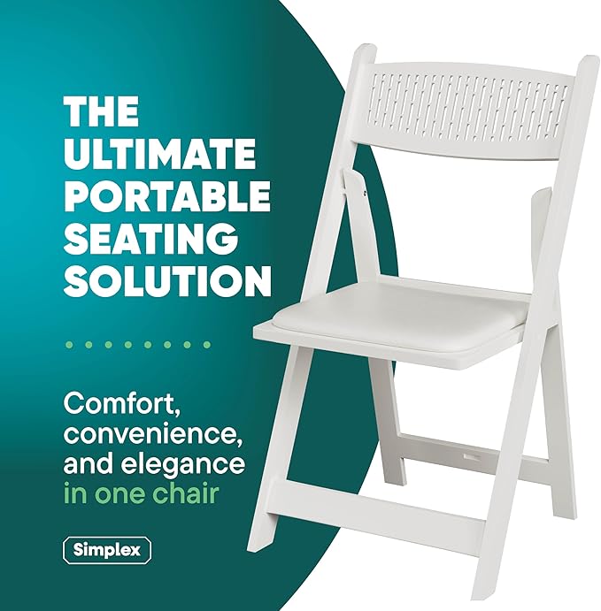 SIMPLEX White Stackable Folding Chairs, with Padded Seat & Mesh Back, Padded Indoor/Outdoor Folding Chair, Lightweight Foldable Chairs, Weight Capacity 800LBs (4 Pack)