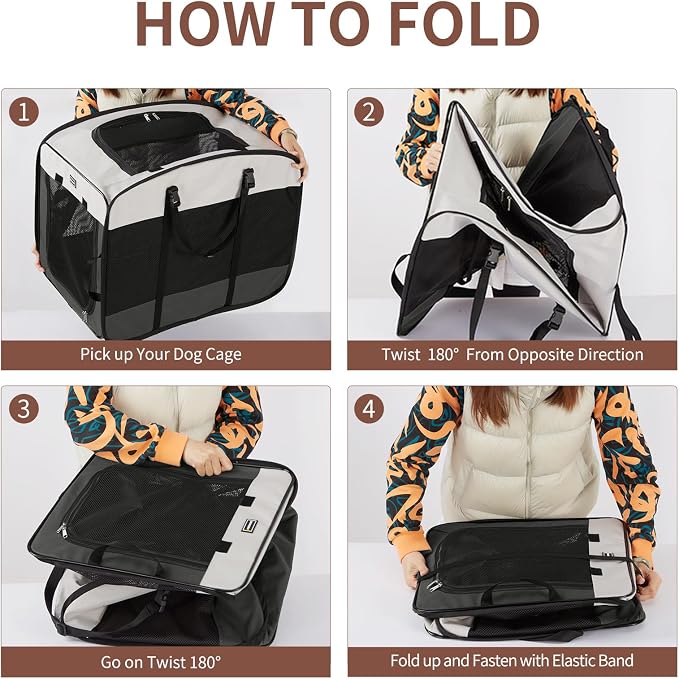 Dog Kennels and Crates for Medium Dogs, Portable Pop Up Indoor Pet Cage with Sturdy Wire Frame, Collapsible Travel Crate Soft Sided Cat Bag Escape Proof (Gray, 28.0" L x 18.0" W x 22.0" H)