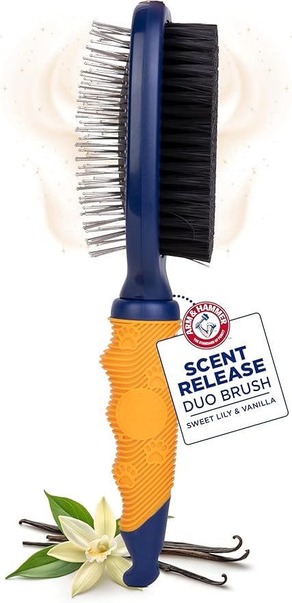Arm & Hammer Deodorizing Pin & Bristle Dog Grooming Brush with Fragrance Transfer Technology – Scented 2-in-1 Dog Brush for Detangling & Shedding, Pet Brushes for Dogs, Sweet Lily & Vanilla Scent