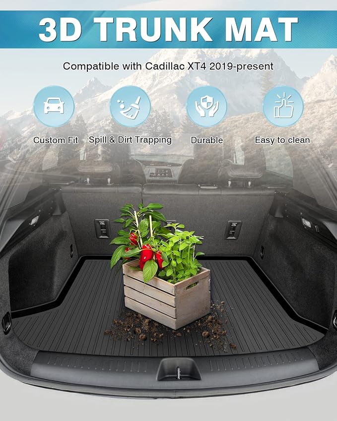 Mixsuper Custom Fit Cargo Liner for 2019-2025 Cadillac XT4 All Weather Trunk Liner Rear Cargo Mat Anti-Slip Durable Black